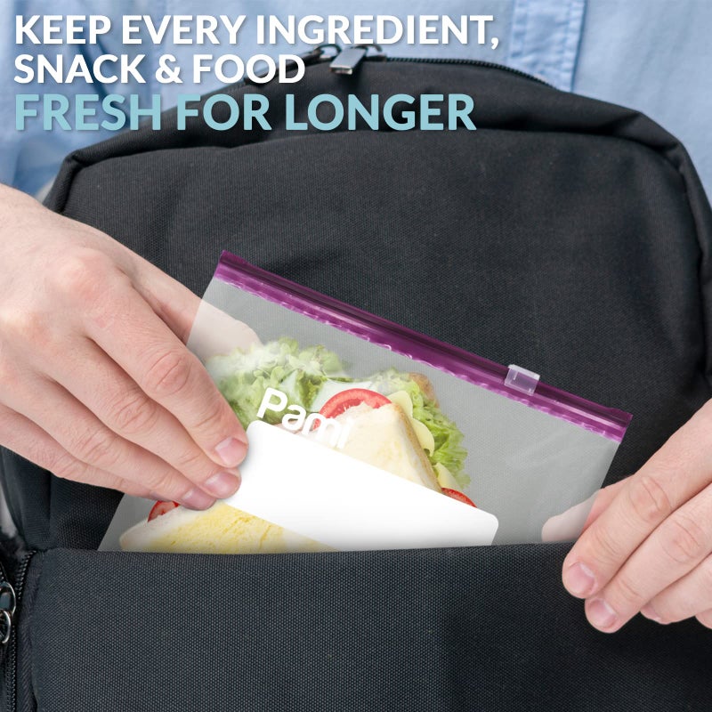 PAMI Thick Leakproof Reusable Slider Zipper Food Storage Bags for Pantry and Freezer with Expandable Base and Write-On Label (Quart 50 Clear) - Image 4