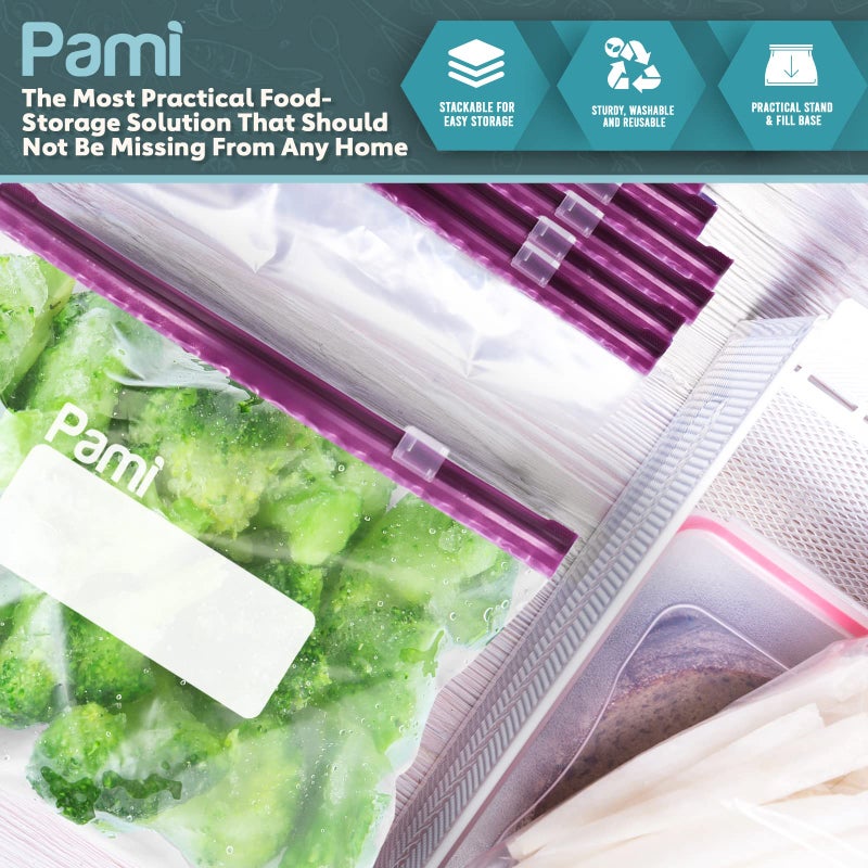 PAMI Thick Leakproof Reusable Slider Zipper Food Storage Bags for Pantry and Freezer with Expandable Base and Write-On Label (Quart 50 Clear) - Image 5