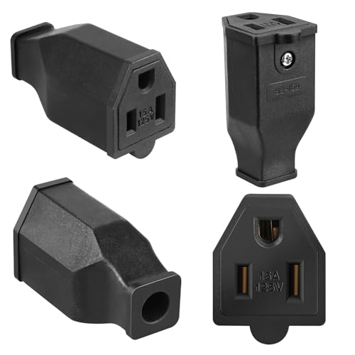 TENINYU 2-Pole, 3 Wire Grounding Plug Female Extension Cord Straight Blade Plug Replacement Electrical Connector End, 15A 125V Black,3Pack (Female) - Image 2