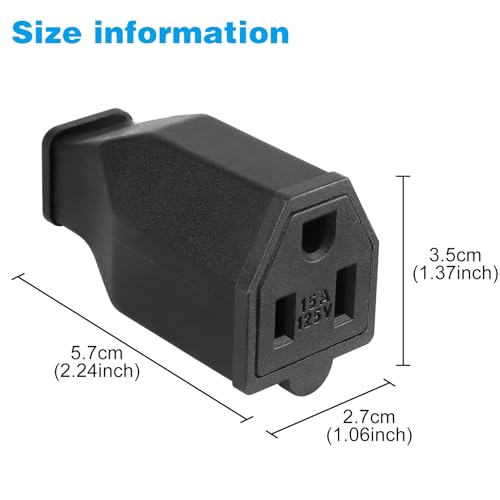 TENINYU 2-Pole, 3 Wire Grounding Plug Female Extension Cord Straight Blade Plug Replacement Electrical Connector End, 15A 125V Black,3Pack (Female) - Image 3