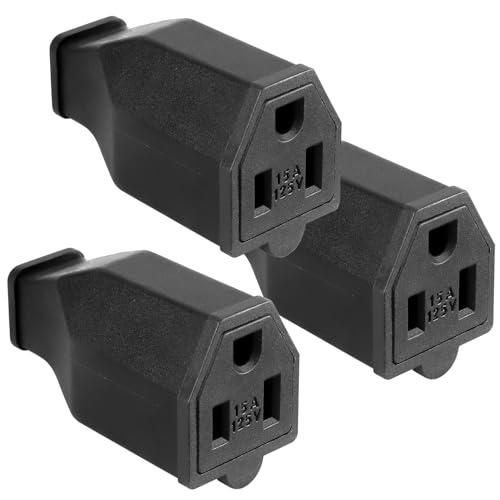 TENINYU 2-Pole, 3 Wire Grounding Plug Female Extension Cord Straight Blade Plug Replacement Electrical Connector End, 15A 125V Black,3Pack (Female) - Image 1