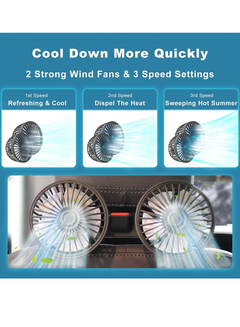 Joyelink Car Fan for Backseat, USB Powered Dual Head Car Seat Headrest Fan for Car, 3 Speeds & 360° Rotatable Car Window Fan, Powerful Air Circulation Fan with Adjustable Holder for All Cars - Image 4