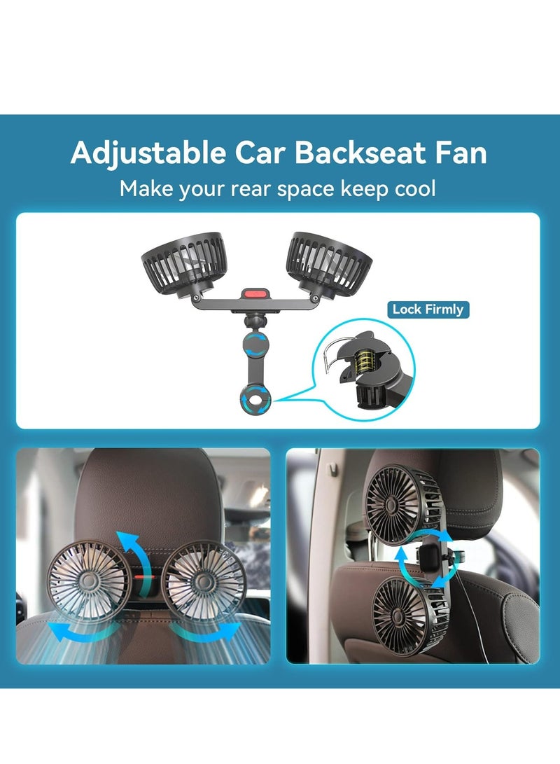 Joyelink Car Fan for Backseat, USB Powered Dual Head Car Seat Headrest Fan for Car, 3 Speeds & 360° Rotatable Car Window Fan, Powerful Air Circulation Fan with Adjustable Holder for All Cars - Image 3