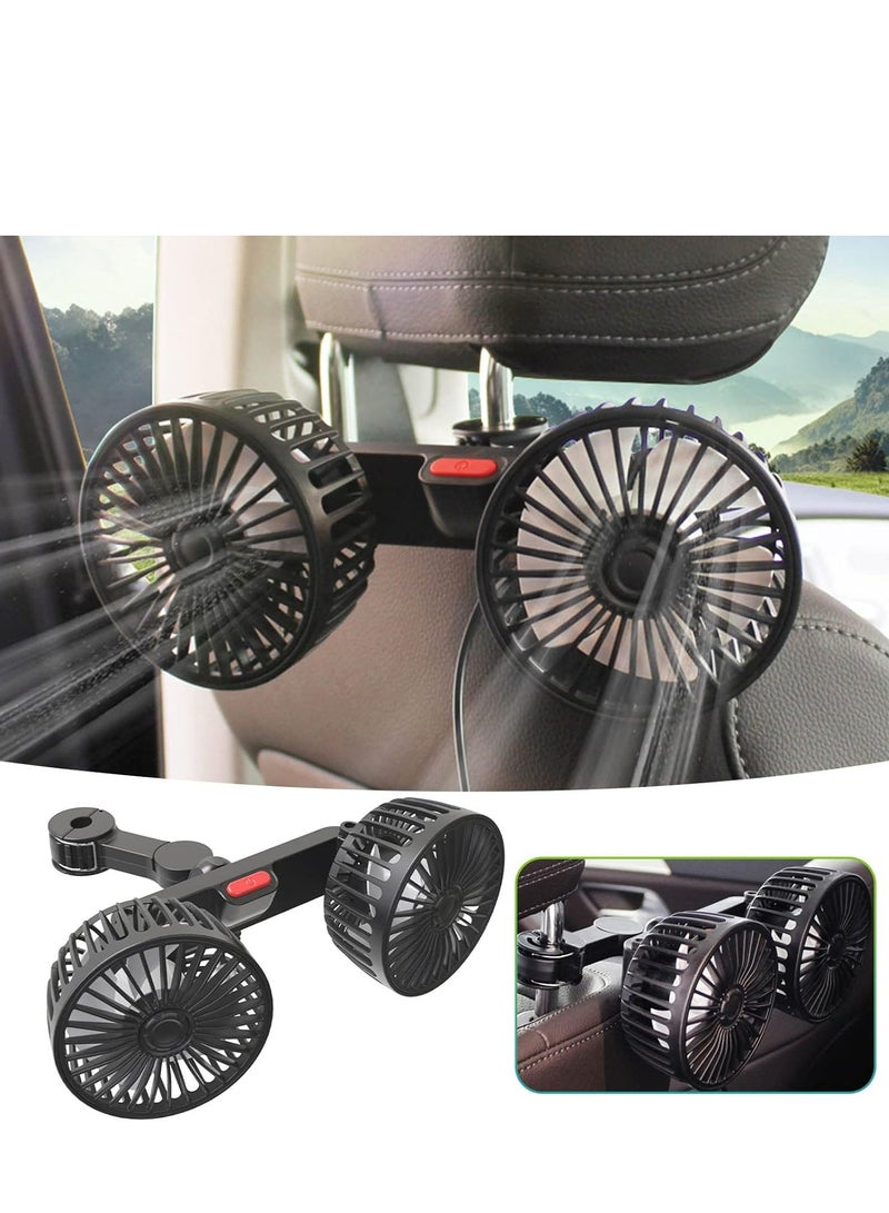 Joyelink Car Fan for Backseat, USB Powered Dual Head Car Seat Headrest Fan for Car, 3 Speeds & 360° Rotatable Car Window Fan, Powerful Air Circulation Fan with Adjustable Holder for All Cars - Image 2
