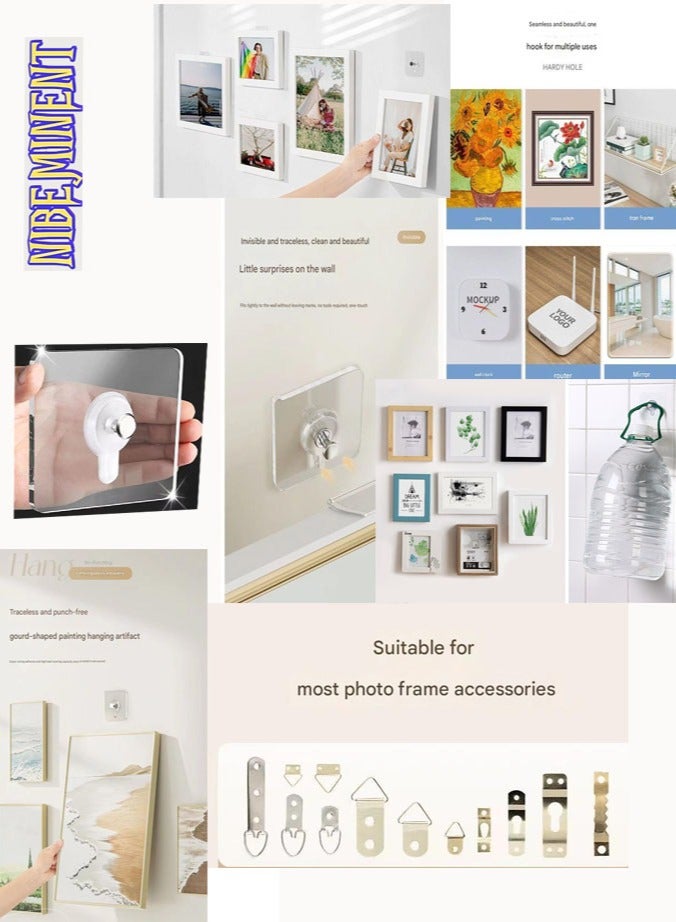 NIBEMINENT 30-Piece No-Drill Picture Hooks - Invisible Heavy Duty Adhesive Wall Hangers for Frames, Canvas & Wedding Photo  - Image 2