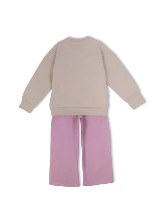 Dream Girls Cotton Pajama Set – Beige/Dustypink with “I Love Winter” Flowers Design - Image 3