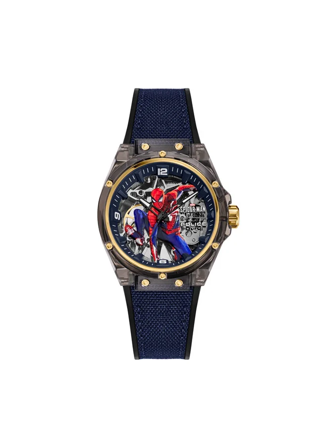 POLICE Spider Sense Men's 44mm Watch with Transparent Dial & Blue Silicone