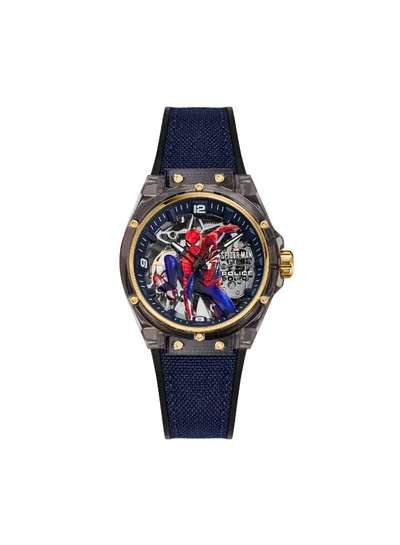 POLICE Men's Spider-Sense Edition Transparent Dial Blue Silicone Strap Automatic Watch for Men 44mm