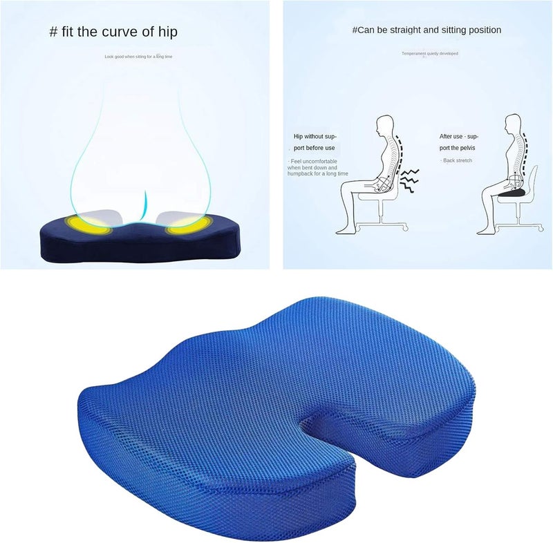 klarako Comfort Memory Foam Seat Cushion for Office Chair  Tailbone Cushion  Coccyx Cushion  Sciatica Pillow for Sitting, Home & Office Accessories  Blue - Image 3