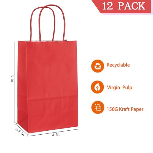 AZOWA Red Gift Bags Mini Red Paper Bags with Handles (4 x 2.4 x 6 in, 12 Pcs) - Image 2