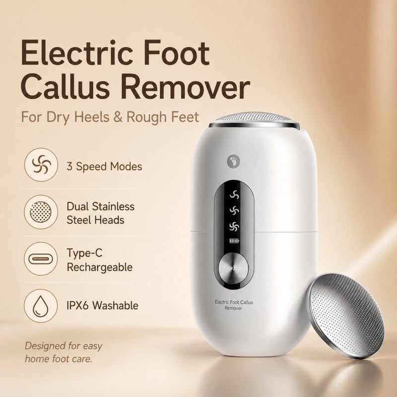 Cuorvag Electric Callus Remover for Feet, Rechargeable Electric Foot File & Foot Scrubber for Dead Skin, Dry Heels and Hard Skin, 3 Speeds, Dual Stainless Steel Heads, IPX6 Washable, Type-C - Image 2