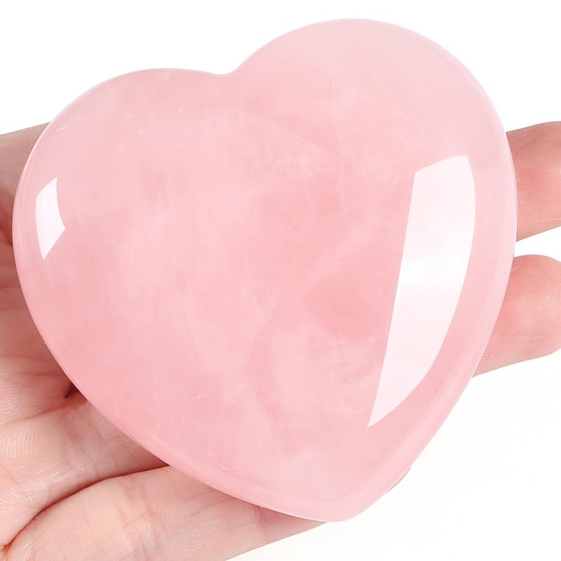 MAIBAOTA 60 mm Rose Quartz Crystals Heart Stone Valentines Anniversary Day Gifts for Her Women Crystal Gifts for Women Natural Reiki Gemstone Polished Heart Shaped Rocks Meditation - Image 1