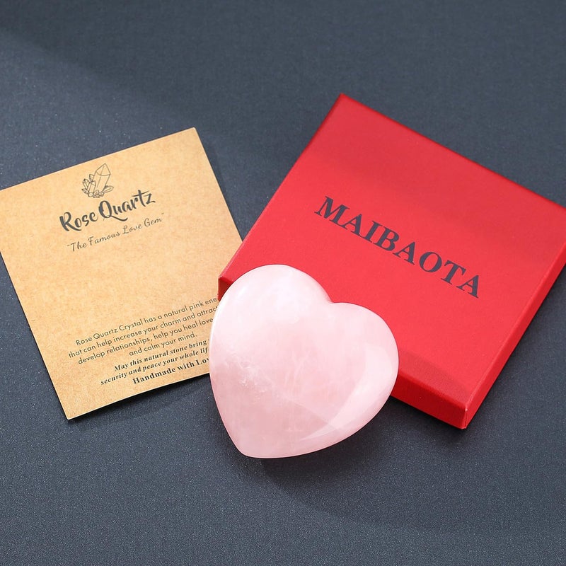 MAIBAOTA 60 mm Rose Quartz Crystals Heart Stone Valentines Anniversary Day Gifts for Her Women Crystal Gifts for Women Natural Reiki Gemstone Polished Heart Shaped Rocks Meditation - Image 4
