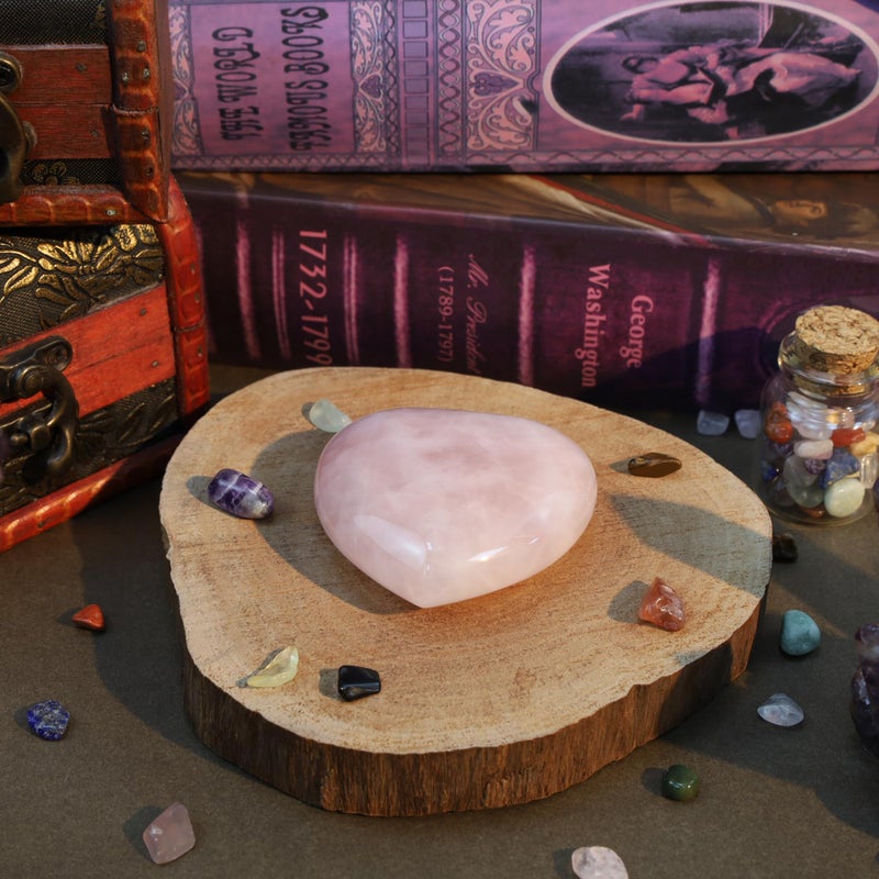MAIBAOTA 60 mm Rose Quartz Crystals Heart Stone Valentines Anniversary Day Gifts for Her Women Crystal Gifts for Women Natural Reiki Gemstone Polished Heart Shaped Rocks Meditation - Image 2