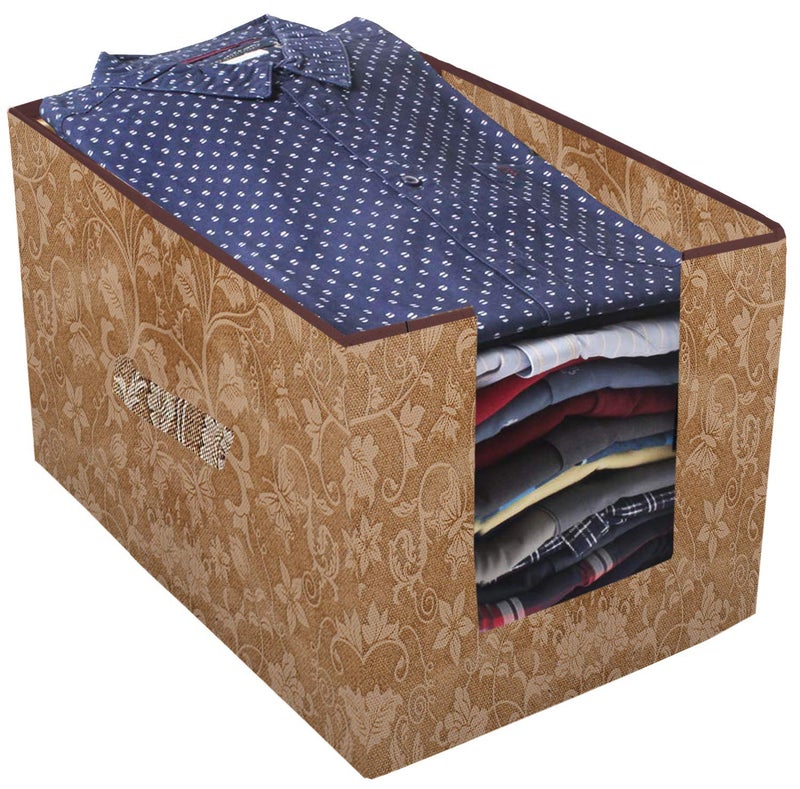 Kuber Industries Metallic Printed 3 Piece Non Woven Shirt Stacker Wardrobe Organizer Set Beige CTKTC034893 - Image 2
