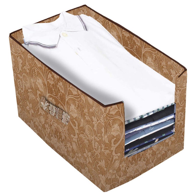 Kuber Industries Metallic Printed 3 Piece Non Woven Shirt Stacker Wardrobe Organizer Set Beige CTKTC034893 - Image 3