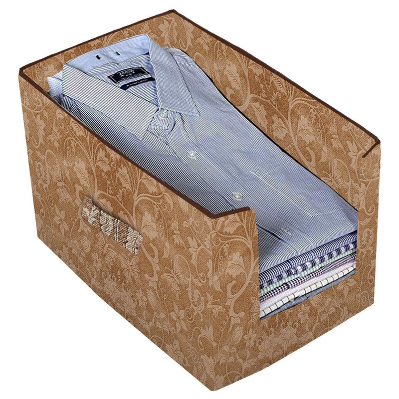 Kuber Industries Metallic Printed 3 Piece Non Woven Shirt Stacker Wardrobe Organizer Set Beige CTKTC034893 - Image 4