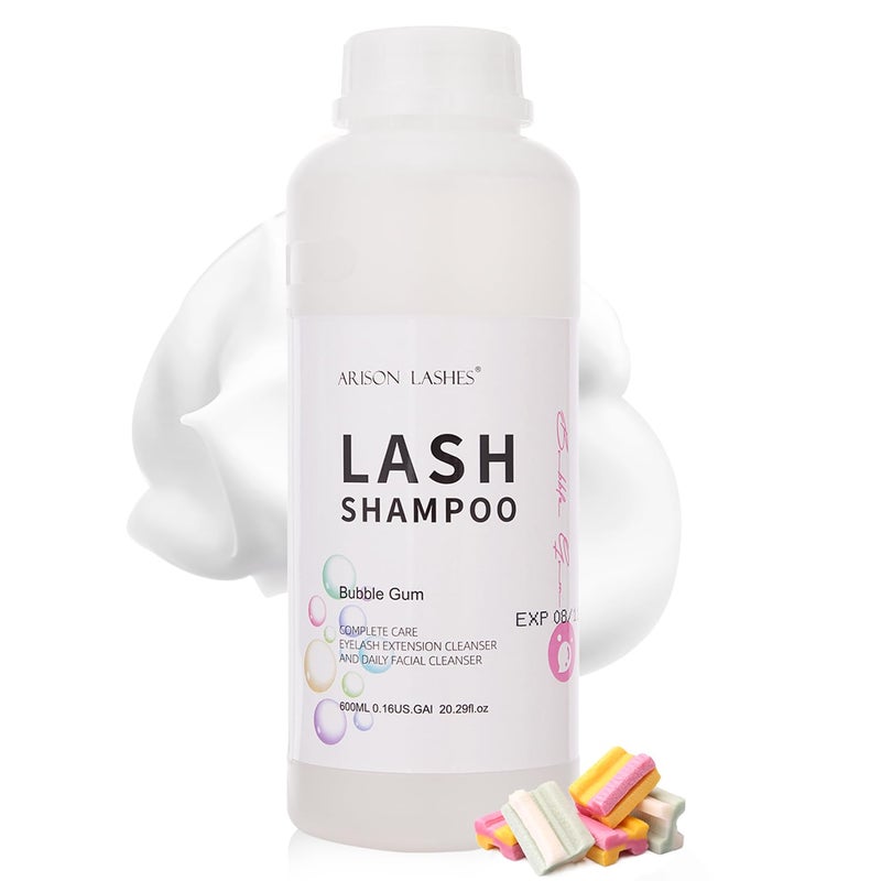 ARISON LASHES Arison Eyelash Eyelash Extension Shampoo 600ml / Eyelid Foaming Cleanser/Wash for Extensions and Natural Lashes/Paraben & Sulfate Free Safe Makeup & / Professional & Self Use (Bubble Gum)