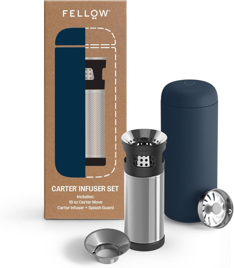 General standard compliant quality Fellow Carter Tea + Cold Brew Infuser & Carter Move 16 oz Tumbler Set - Steep Tea On-The-Go - Vacuum-Insulated Stainless Steel Travel Mug Snap-in Infuser for Steeping, Cold Brew, Stone Blue Balanced structure - Image 1
