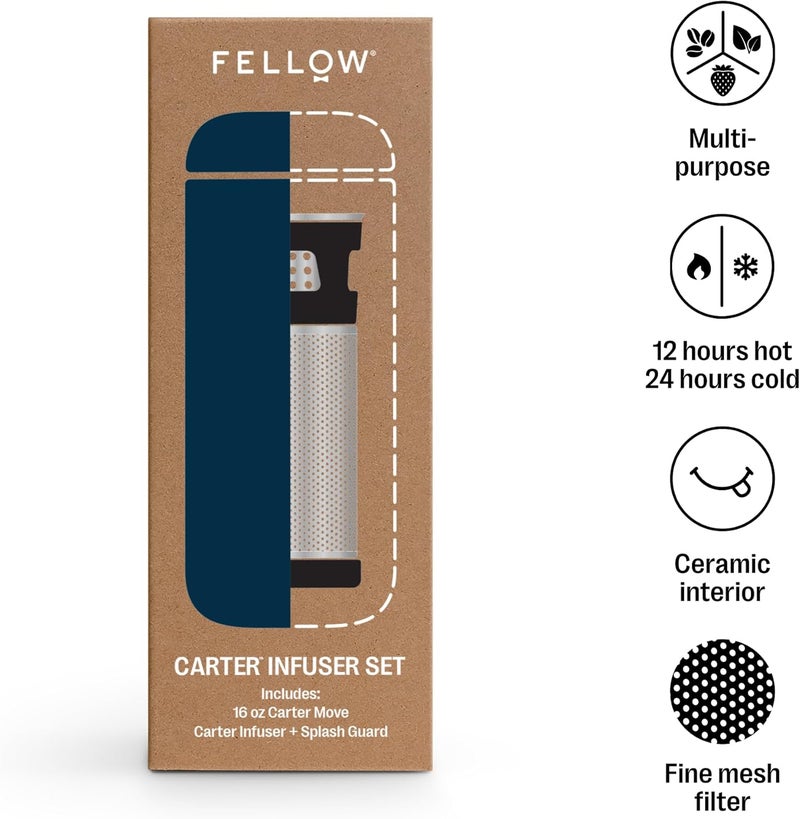 General standard compliant quality Fellow Carter Tea + Cold Brew Infuser & Carter Move 16 oz Tumbler Set - Steep Tea On-The-Go - Vacuum-Insulated Stainless Steel Travel Mug Snap-in Infuser for Steeping, Cold Brew, Stone Blue Balanced structure - Image 3