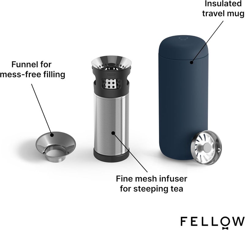 General standard compliant quality Fellow Carter Tea + Cold Brew Infuser & Carter Move 16 oz Tumbler Set - Steep Tea On-The-Go - Vacuum-Insulated Stainless Steel Travel Mug Snap-in Infuser for Steeping, Cold Brew, Stone Blue Balanced structure - Image 2