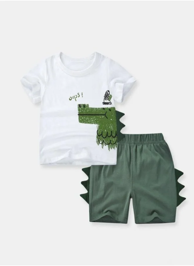 YUNIQEE White Crew Neck Short Sleeve Printed Tshirt & Shorts