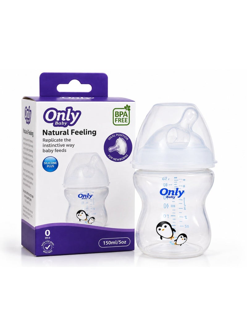 Only Baby Baby Feeding Bottle 150ml with Angled Soft Silicone Teat for Newborns 0m+, BPA-Free Wide-Neck Bottle (multicolor) - Image 1