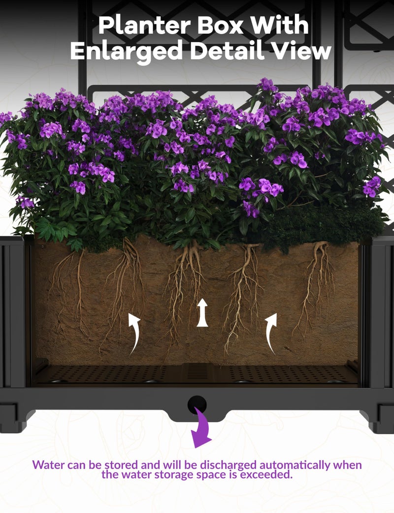 CABIHOME Planter Box with Trellis - Plastic Raised Garden Beds & Metal Trellis w/Drain Plug - Outdoor Raised Planter Box Privacy Screen for Climbing Plants, Flowers, Veggies & Fruits - Image 3