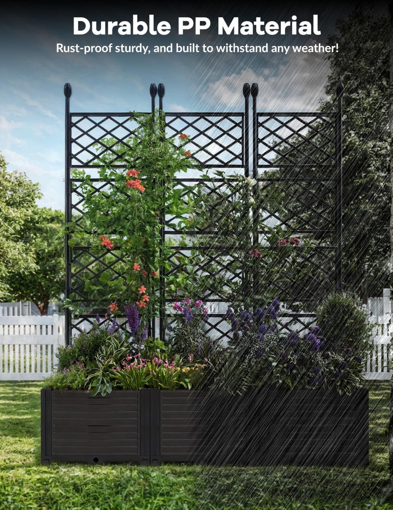 CABIHOME Planter Box with Trellis - Plastic Raised Garden Beds & Metal Trellis w/Drain Plug - Outdoor Raised Planter Box Privacy Screen for Climbing Plants, Flowers, Veggies & Fruits - Image 5