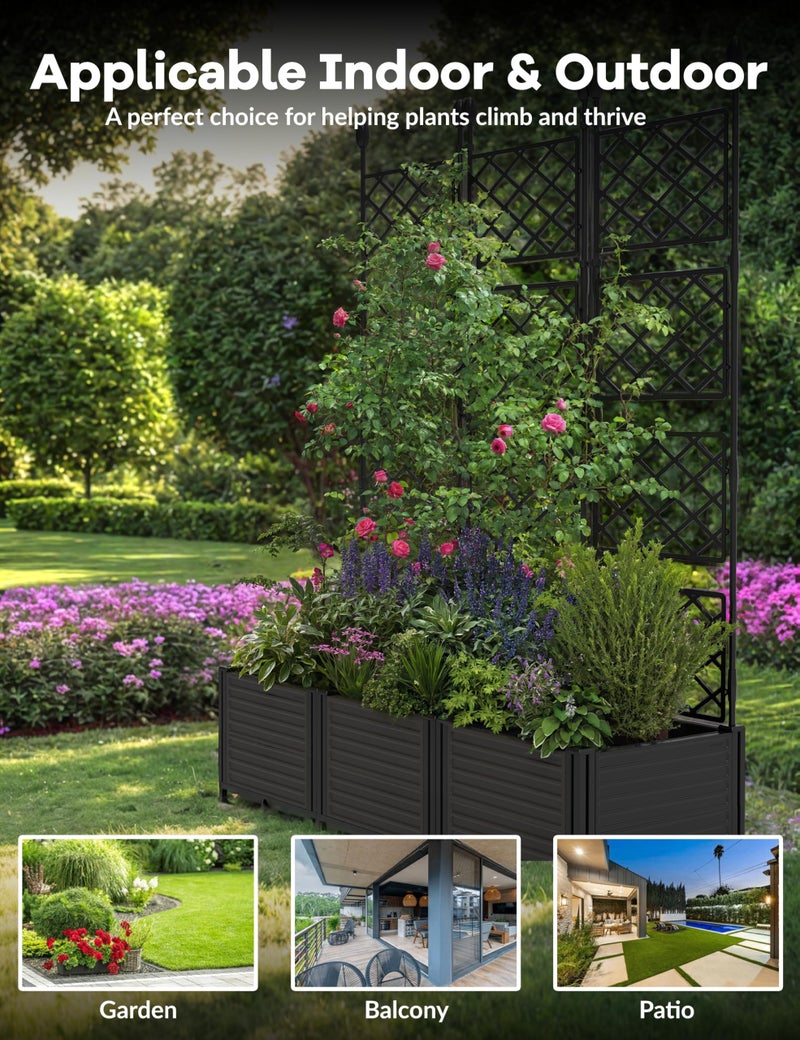 CABIHOME Planter Box with Trellis - Plastic Raised Garden Beds & Metal Trellis w/Drain Plug - Outdoor Raised Planter Box Privacy Screen for Climbing Plants, Flowers, Veggies & Fruits - Image 4