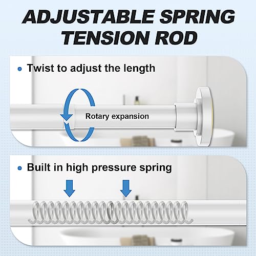 CorkLatta White Shower Curtain Rod 31 to 80 Inch,1 Inch Diameter Adjustable Spring Tension Stainless Steel Telescoping Rod,Easy Install,No Rust - Image 2
