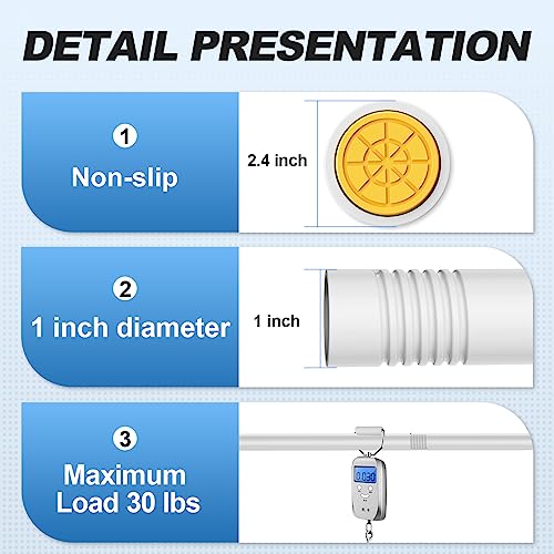 CorkLatta White Shower Curtain Rod 31 to 80 Inch,1 Inch Diameter Adjustable Spring Tension Stainless Steel Telescoping Rod,Easy Install,No Rust - Image 3