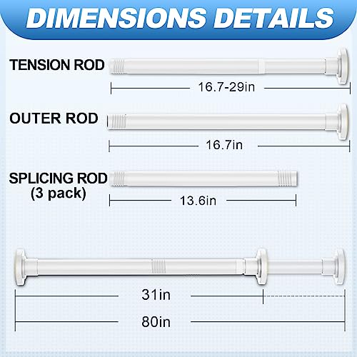 CorkLatta White Shower Curtain Rod 31 to 80 Inch,1 Inch Diameter Adjustable Spring Tension Stainless Steel Telescoping Rod,Easy Install,No Rust - Image 4