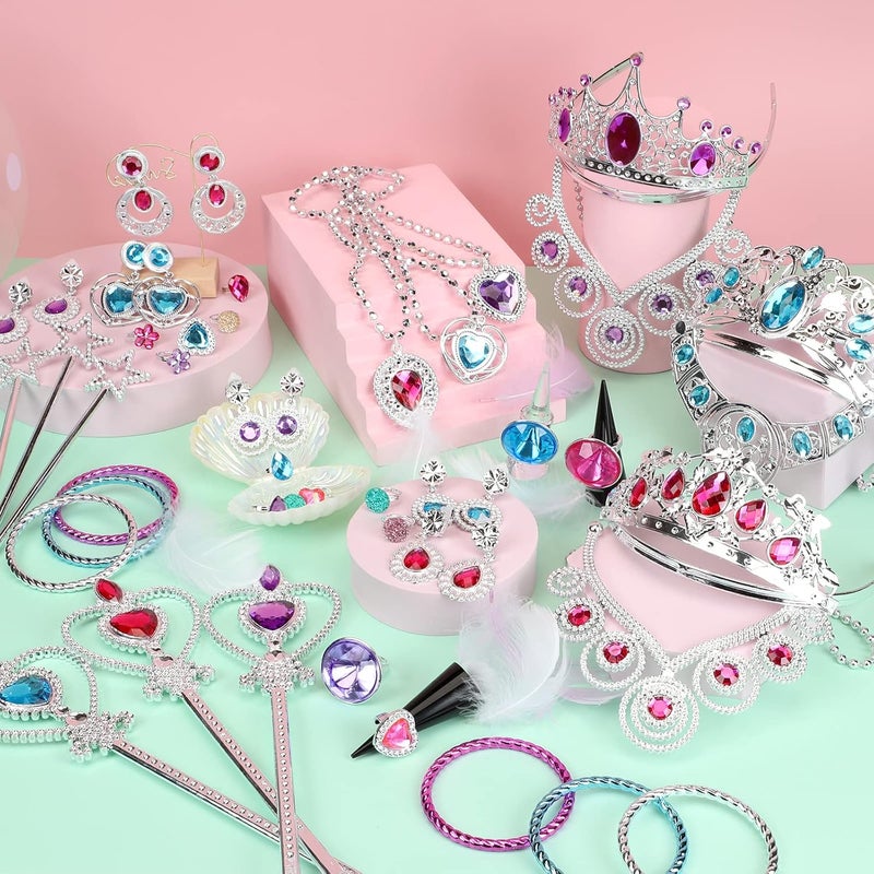 Tagitary Princess Pretend Jewelry Toy 48 Pcs Jewelry Dress Up Play Set for Girls Included Tiaras Necklaces Wands Rings Earrings and Bracelets, Kids Play Jewelry Set for Girls - Image 2