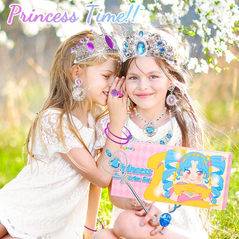 Tagitary Princess Pretend Jewelry Toy 48 Pcs Jewelry Dress Up Play Set for Girls Included Tiaras Necklaces Wands Rings Earrings and Bracelets, Kids Play Jewelry Set for Girls - Image 4