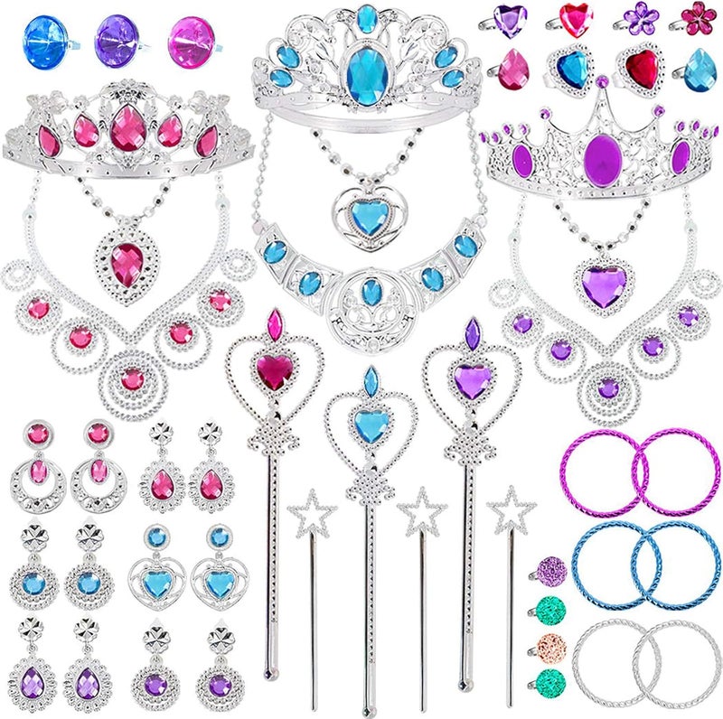 Tagitary Princess Pretend Jewelry Toy 48 Pcs Jewelry Dress Up Play Set for Girls Included Tiaras Necklaces Wands Rings Earrings and Bracelets, Kids Play Jewelry Set for Girls - Image 1