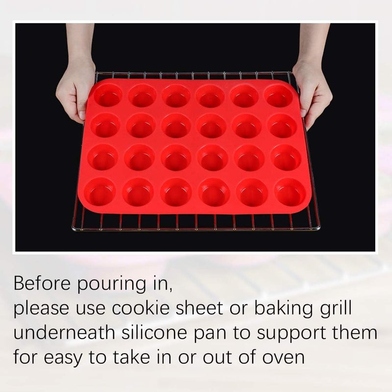 CAKETIME Silicone Mini Muffin Pan, 24 Cups Mini Cupcake Pans Silicone Muffin Tin for Baking Nonstick 2 Pack - Image 4