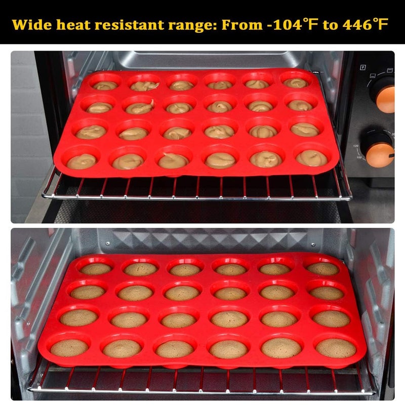 CAKETIME Silicone Mini Muffin Pan, 24 Cups Mini Cupcake Pans Silicone Muffin Tin for Baking Nonstick 2 Pack - Image 5