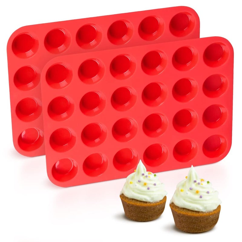 CAKETIME Silicone Mini Muffin Pan, 24 Cups Mini Cupcake Pans Silicone Muffin Tin for Baking Nonstick 2 Pack - Image 1