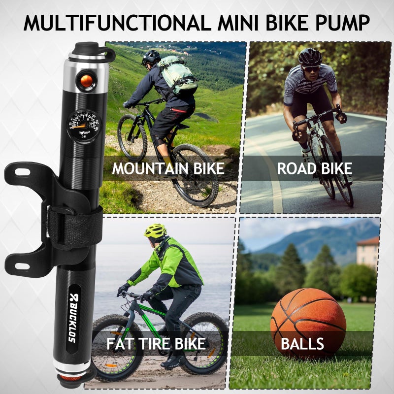 BUCKLOS Mini Bike Tire Pump with Gauge Portable Bicycle Hand Air Pump 160Psi Presta Schrader Valve Air Pressure Gauge for Mountain Bike Road Bikes Balls Handheld Accessories Tool - Image 2