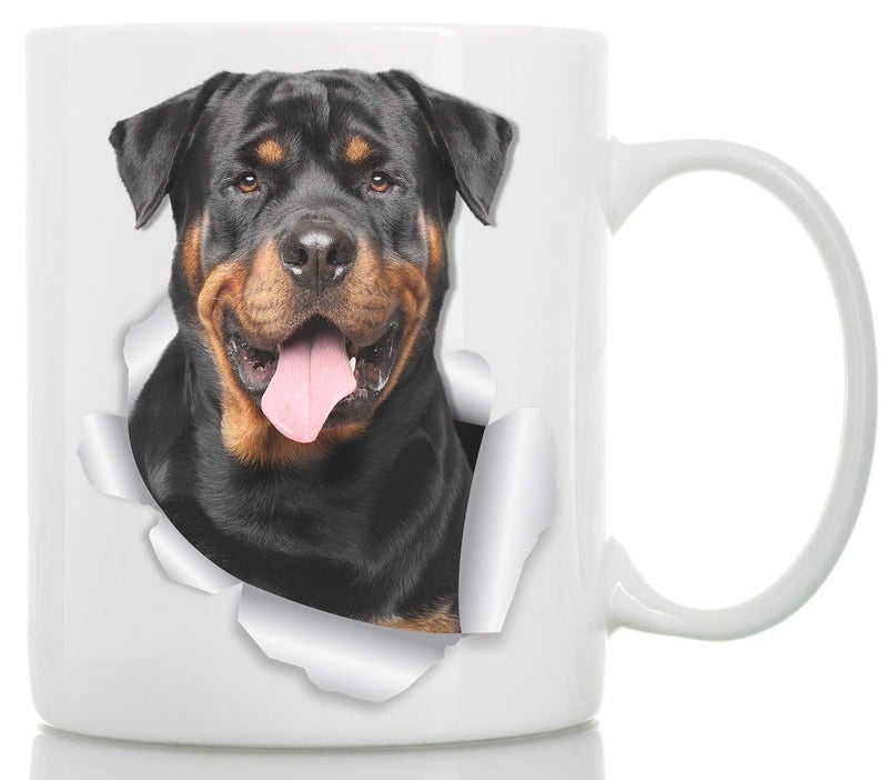 Winston Bear Winston & Bear Smiling Rottweiler Mug - Rottie Ceramic Coffee Mug Gift for Dog Lovers Mom and Dad - Perfect Birthday or Christmas, Father's or Mother's Day Gift (11oz) - Image 1