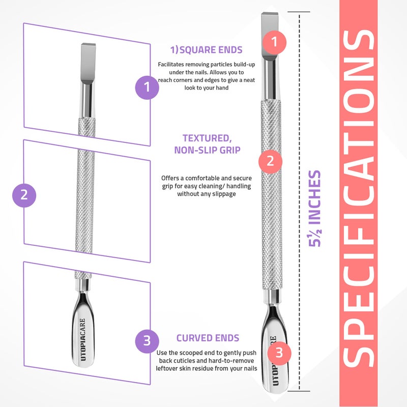 Utopia Care Cuticle Pusher Tool & Spoon Nail Cleaner, Professional Stainless Steel Cuticle Remover & Cutter, Durable Manicure & Pedicure Tool for Finger & Toenails, Silver - Image 2