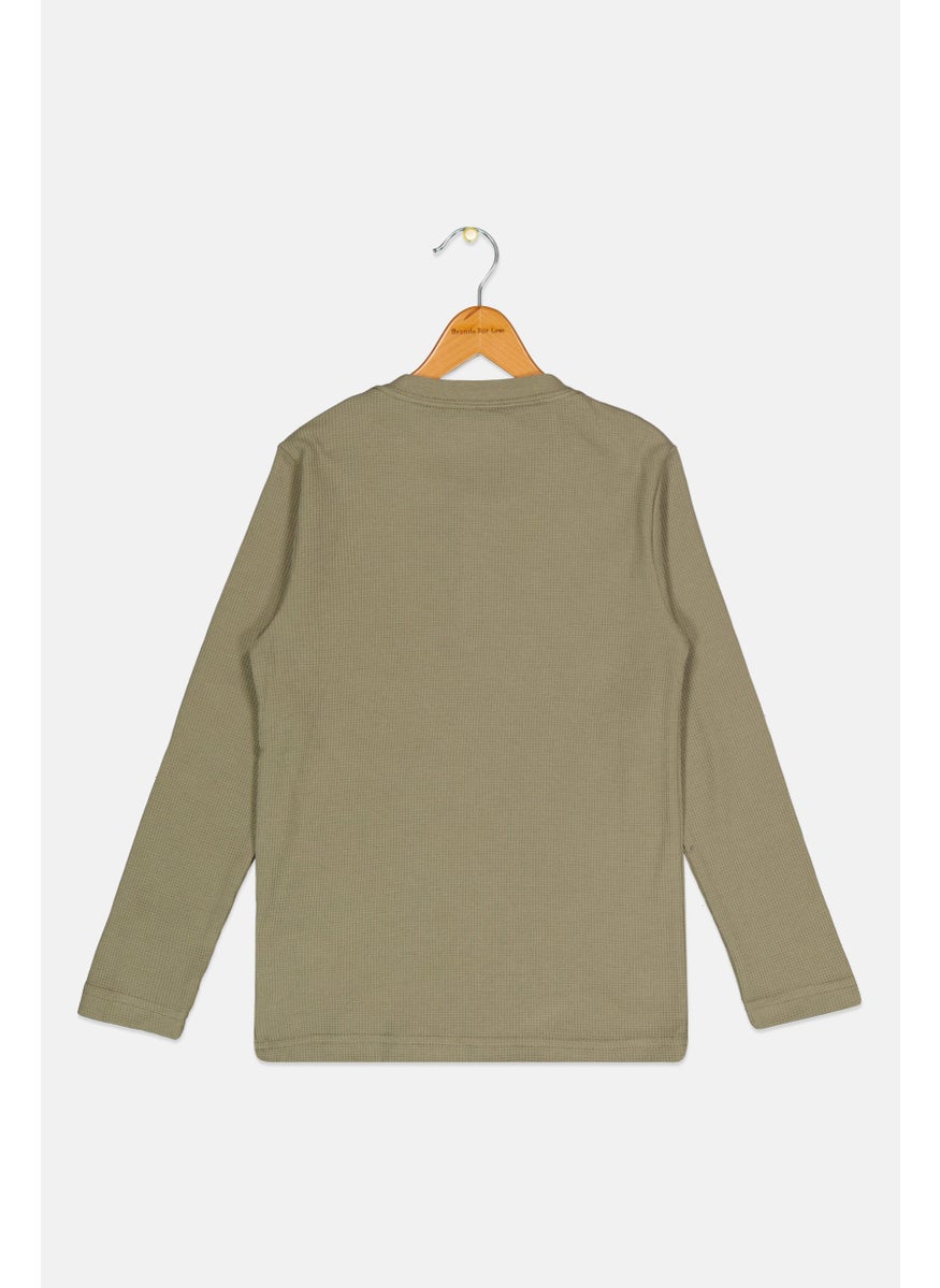 Hurley - Kids Boy Brand Logo Long Sleeve T Shirt, Olive - Image 1