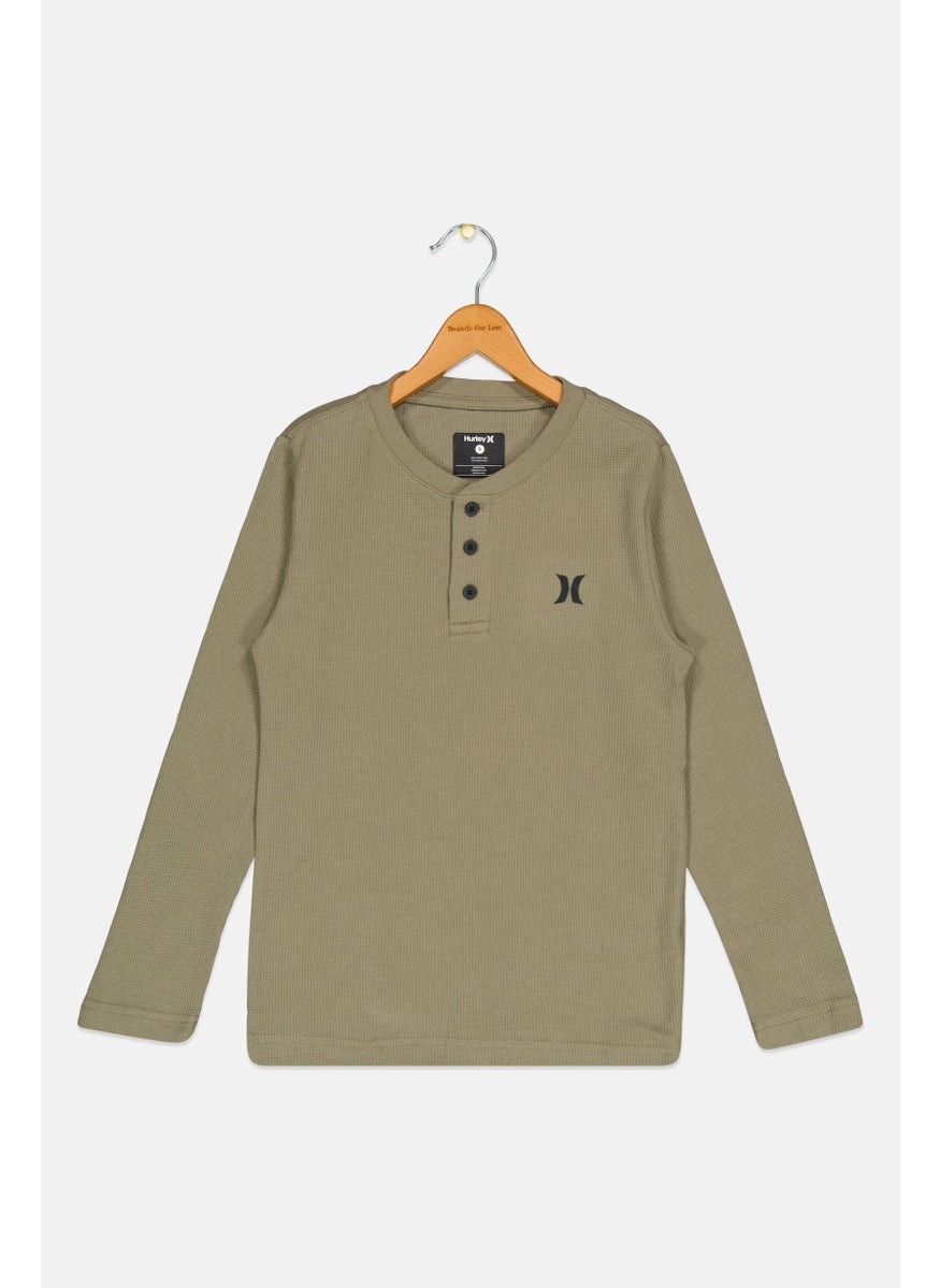 Hurley - Kids Boy Brand Logo Long Sleeve T Shirt, Olive - Image 1