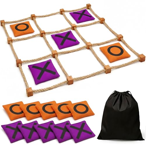 Gamie Giant Tic Tac Toe Game Outdoor 3 x 3 Feet Includes Rope Grid 10 Bean Bag Play Pieces and 1 Drawstring Carry Bag Large Yard Games Outdoor Game for Patio Picnic Camping - Image 1