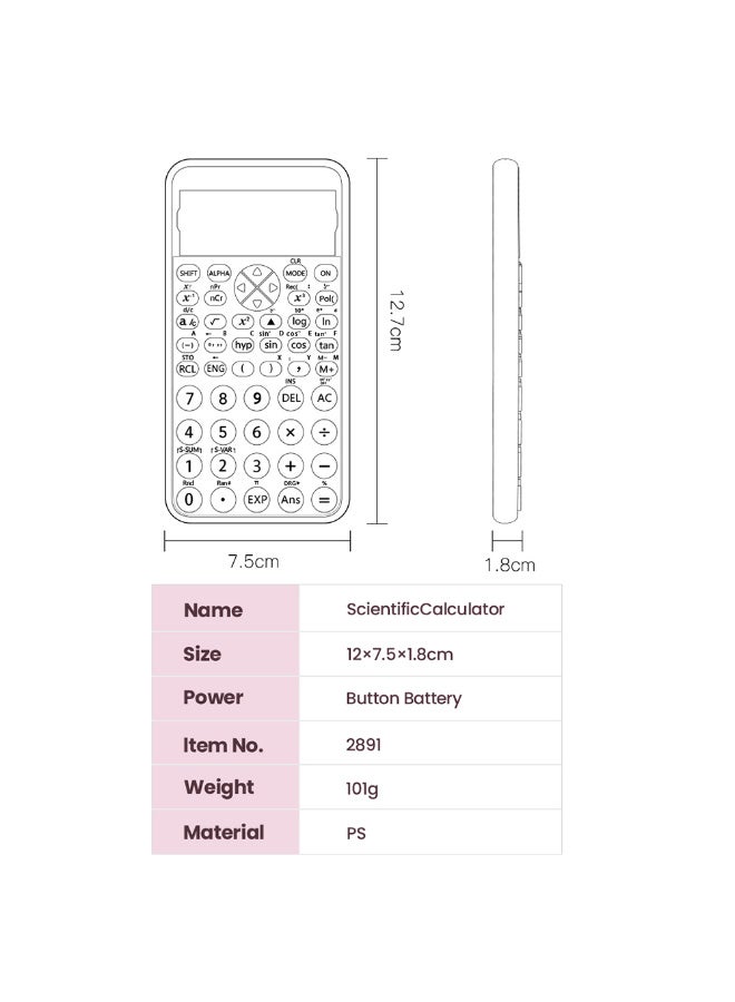 TFiOXL 240 Multifunctional Scientific Calculator, Two-Line Display, Slim and Portable, Suitable for School and Business, White - Image 3