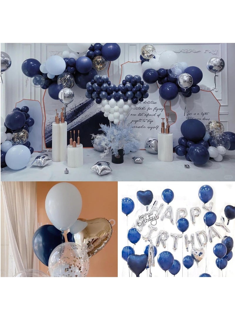 هوم زون 60 قطعة مقاس 12 انش بلون ازرق معدني وفضي وابيض مع بالونات قصاصات ورقية وبالونات لاتكس بلون كحلي وابيض وازرق وابيض لتزيين حفلات اعياد الميلاد وحفلات استقبال المولود - Image 4