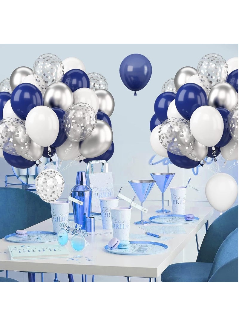 هوم زون 60 قطعة مقاس 12 انش بلون ازرق معدني وفضي وابيض مع بالونات قصاصات ورقية وبالونات لاتكس بلون كحلي وابيض وازرق وابيض لتزيين حفلات اعياد الميلاد وحفلات استقبال المولود - Image 5