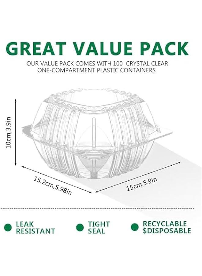 50 Pack Clear Thick Plastic Hinged Take Out Containers Disposable Clamshell Food Cake Boxes with Lids 5.8 x 3.2 inch for Desserts, Cookies, Salads, Pasta, Sandwiches.