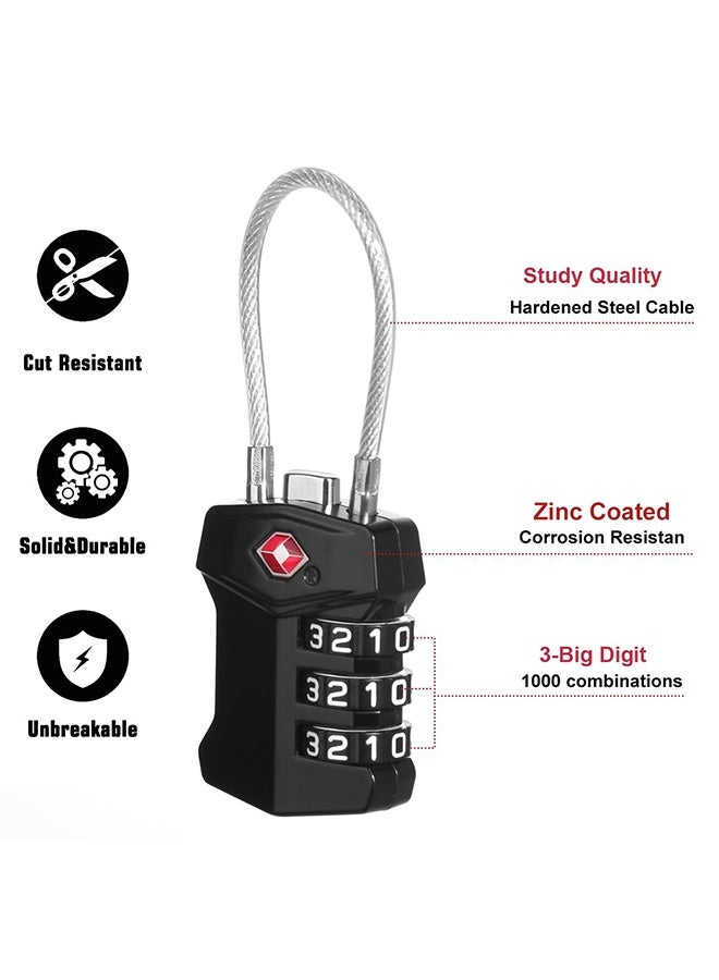 Tersely (2 Pack)TSA Approved Luggage Locks,Big Digit Easy Read Dials Cable Luggage Lock,Re-settable Padlock for Luggage,Travel Locks for Suitcase, Backpack - Image 5